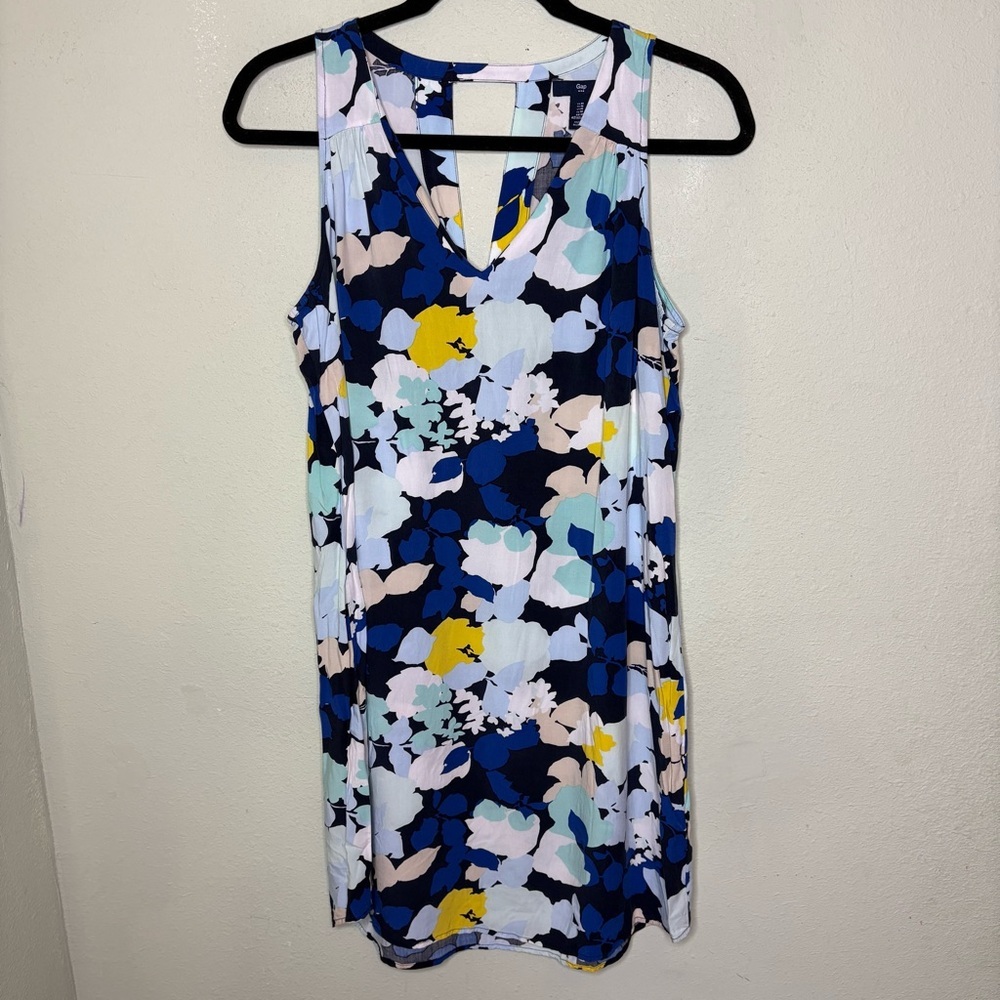 Sleeveless Floral Shift Dress in Navy, Yellow & Mint Medium